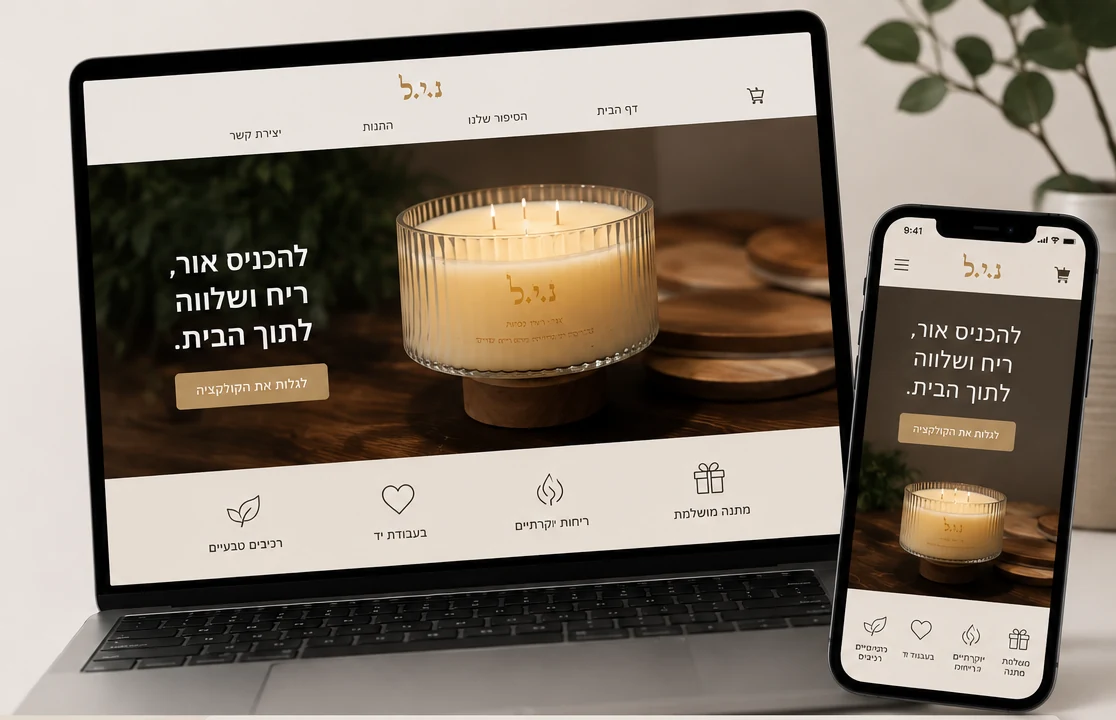 דוגמה לעמוד ראשי של מותג נרות